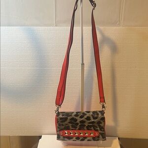 Jessica Simpson Leopard Crossbody Bag with Red Strap
